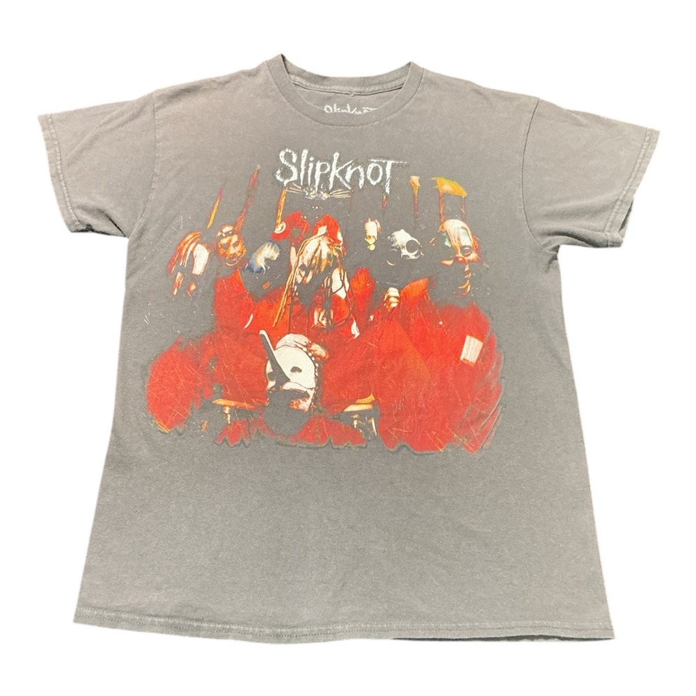 Slipknot Band Tee Mens Gray Mineral Wash Graphic T-Shirt Red Tribal S Logo Med